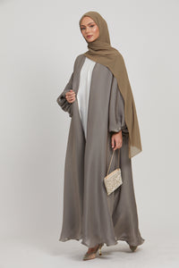 LUXURY MOONLIGHT ORGANZA OPEN ABAYA - OLIVE GREY