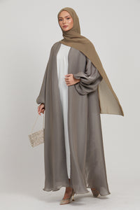 LUXURY MOONLIGHT ORGANZA OPEN ABAYA - OLIVE GREY