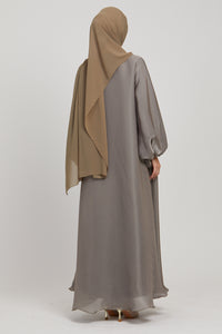 LUXURY MOONLIGHT ORGANZA OPEN ABAYA - OLIVE GREY